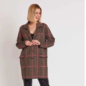Women's Pink and Black Plaid Coat Jacket Size M